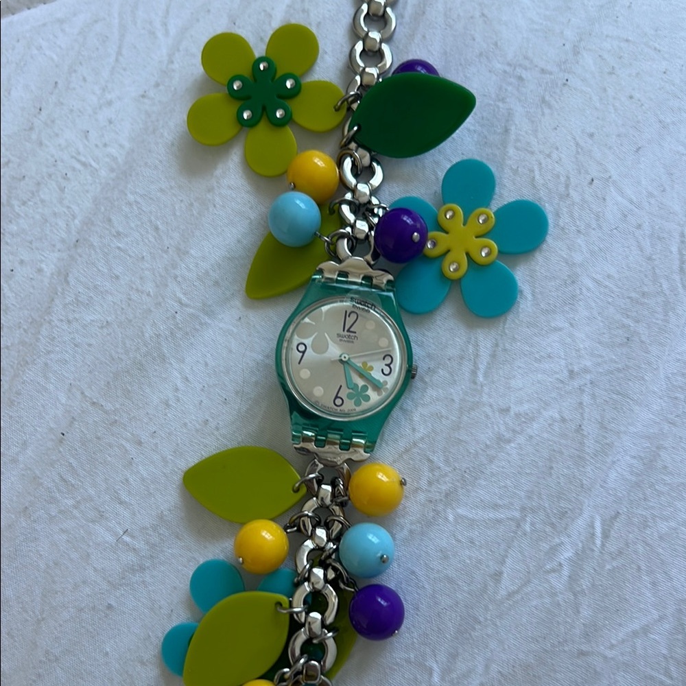 Colorful Floral Watch with Beaded Bracelet